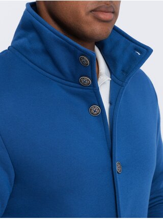 Modrá pánska mikina na gombíky Ombre Clothing