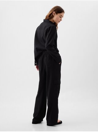 Černé dámské široké kalhoty s příměsí lnu GAP