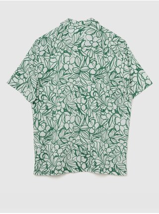 Krémovo-zelená pánská květovaná košile s příměsí lnu GAP