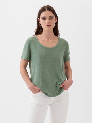 Zelené dámske basic tričko s prímesou ľanu GAP