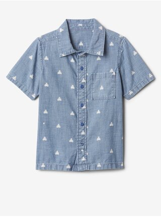 Modrá chlapčenská vzorovaná rifľová košeľa s krátkym rukávom GAP