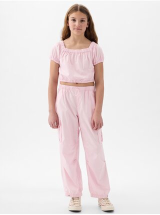 Světle růžové holčičí volné kalhoty GAP  