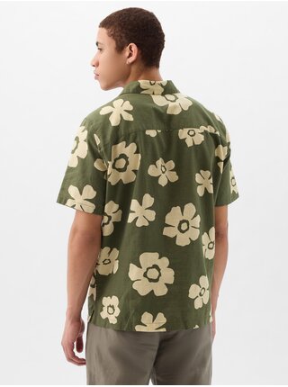 Zelená pánská lněná květovaná košile GAP