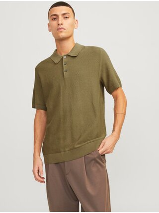 Khaki pánske polo tričko Jack & Jones Blusandri