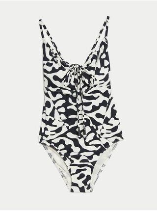 Čierno-biele dámske jednodielne plavky Marks & Spencer