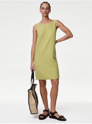 Světle zelené dámské šaty s příměsí lnu Marks & Spencer  