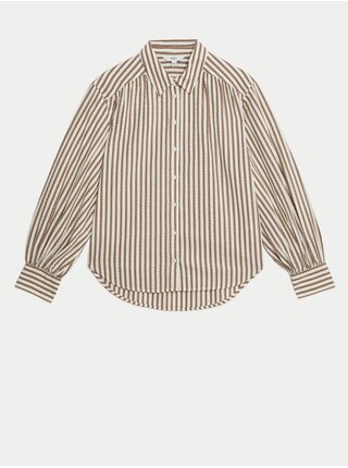 Béžovo-hnědá dámská pruhovaná košile Marks & Spencer  