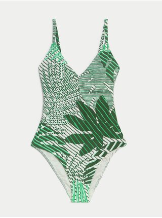 Zelené dámske vzorované plavky formujúce bruško Marks & Spencer