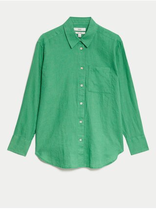 Zelená dámská lněná košile Marks & Spencer   