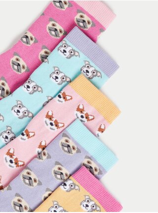 Súprava piatich párov dievčenských farebných ponožiek s motívom psa Marks & Spencer