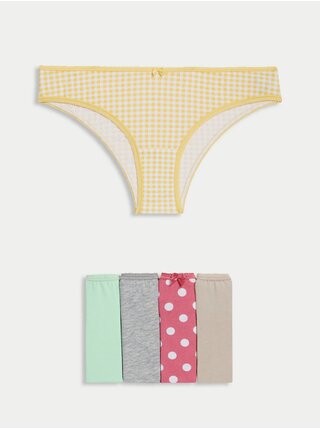 Sada pěti dámských brazilských kalhotek v žluté, světle zelené, šedé, tmavě růžové a béžové barvě Marks & Spencer 
