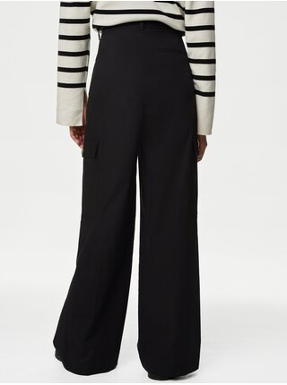 Čierne dámske široké nohavice s vysokým pásom Marks & Spencer