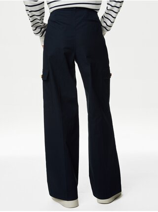 Tmavomodré dámske široké nohavice s vysokým pásom Marks & Spencer