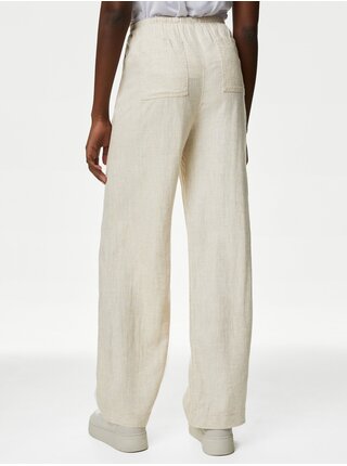 Béžové dámské široké kalhoty s příměsí lnu Marks & Spencer 