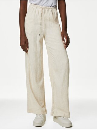 Béžové dámské široké kalhoty s příměsí lnu Marks & Spencer 
