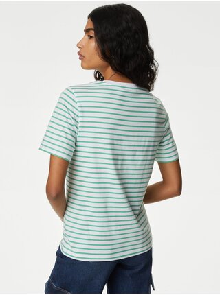 Bílo-zelené dámské proužkované tričko Marks & Spencer 