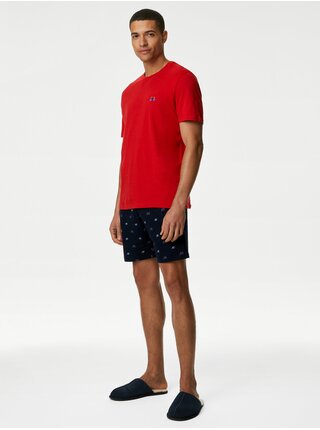 Červené pánske pyžamo s cyklistickým motívom Marks & Spencer