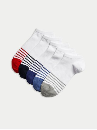 Sada pěti párů ponožek v bílé barvě Trainer Liner™ Marks & Spencer Cool & Fresh™ 