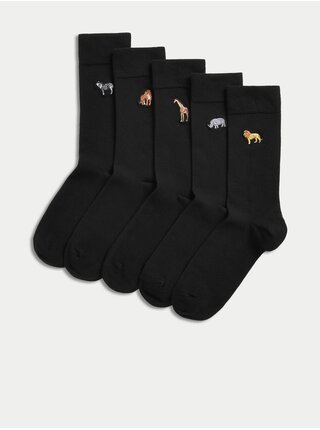 Súprava piatich párov pánskych ponožiek v čiernej farbe Marks & Spencer Cool & Fresh™