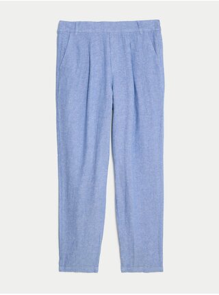 Modré dámské lněné kalhoty Marks & Spencer 