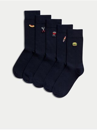 Súprava piatich párov pánskych ponožiek v tmavo modrej farbe Marks & Spencer Cool & Fresh™