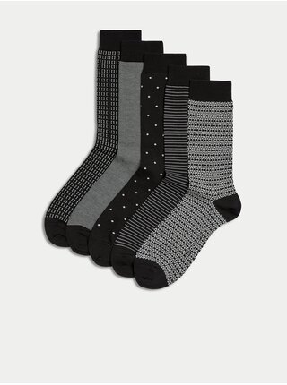 Súprava piatich párov pánskych ponožiek v čiernej a šedej farbe Marks & Spencer Pima