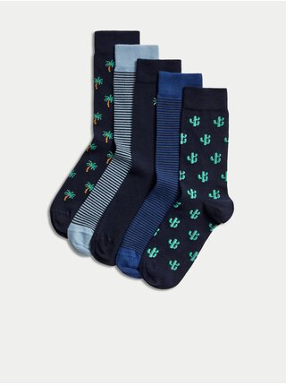 Sada pěti párů pánských ponožek v modré barvě Marks & Spencer Cool & Fresh™