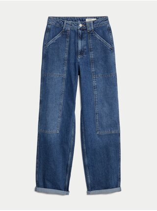 Tmavomodré dámske vreckové straight fit džínsy Marks & Spencer