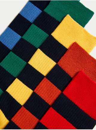 Súprava piatich párov pruhovaných ponožiek v modrej, žltej a červenej farbe Marks & Spencer Cool & Fresh™