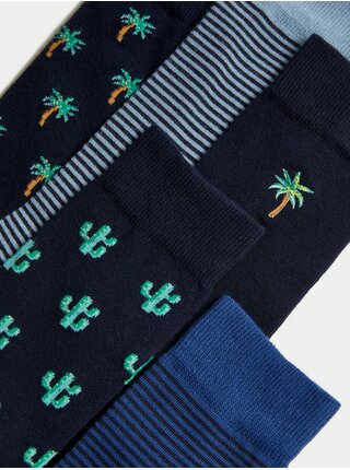 Súprava piatich párov pánskych ponožiek v modrej farbe Marks & Spencer Cool & Fresh™