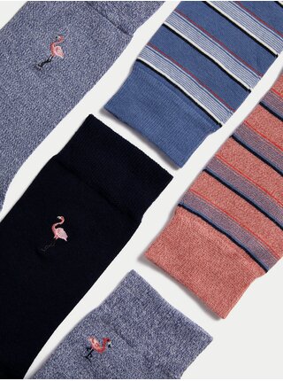 Súprava piatich párov pánskych ponožiek v modrej, šedej a ružovej farbe Marks & Spencer Cool & Fresh™