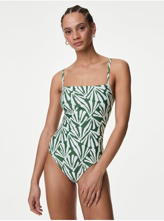 Zelené dámske vzorované jednodielne plavky Marks & Spencer