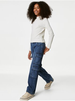 Tmavomodré dievčenskú široké džínsy Marks & Spencer