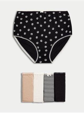 Súprava piatich dámskych vzorovaných nohavičiek v béžovej, čiernej a bielej farbe Marks & Spencer