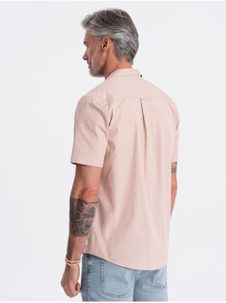 Svetlo hnedá pánska košeľa s krátkym rukávom Ombre Clothing