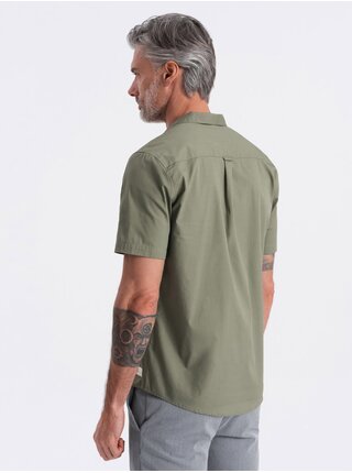 Khaki pánská košile s krátkým rukávem Ombre Clothing