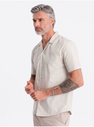 Krémová pánská košile s krátkým rukávem Ombre Clothing