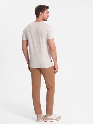 Béžové pánské vzorované tričko Ombre Clothing