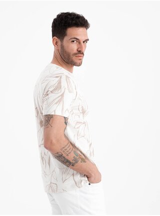 Béžovo-krémové pánské vzorované tričko Ombre Clothing
