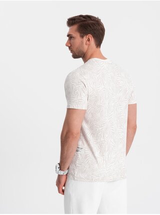 Krémové pánské vzorované tričko Ombre Clothing
