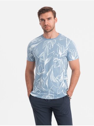 Světle modré pánské vzorované tričko Ombre Clothing