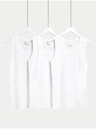 Sada troch pánskych basic tielok v bielej farbe s technológiou Cool&Fresh™ Marks & Spencer