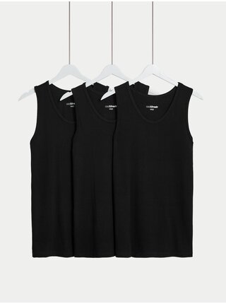 Sada troch pánskych basic tielok v čiernej farbe s technológiou Cool&Fresh™ Marks & Spencer