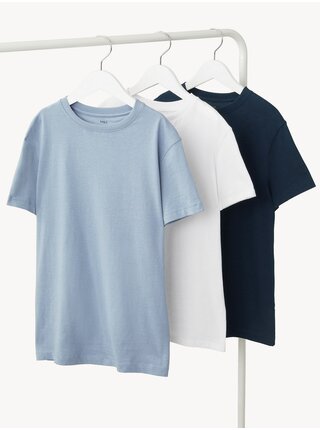 Sada tří klučičích basic triček ve světle modré, bílé a tmavě modré barvě Marks & Spencer 