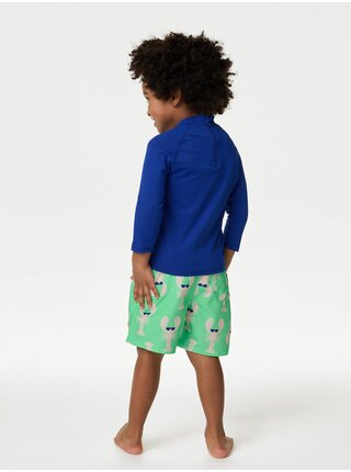 Sada chlapčenského plaveckého trička a kraťasov v modrej a zelenej farbe Marks & Spencer