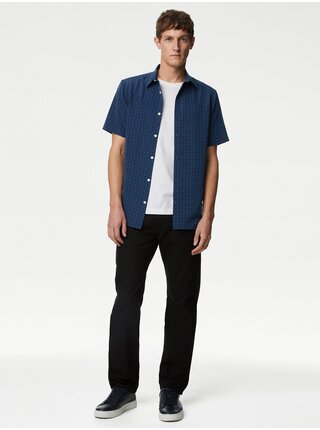 Tmavomodrá pánska vzorovaná košeľa s krátkym rukávom Marks & Spencer