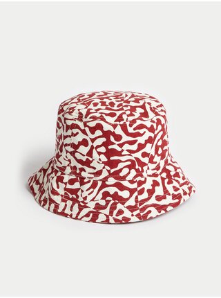 Krémovo-červený dámský vzorovaný klobouk Marks & Spencer 