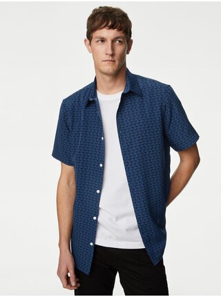 Tmavě modrá pánská vzorovaná košile s krátkým rukávem Marks & Spencer   