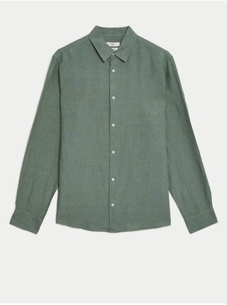 Zelená pánská lněná košile Marks & Spencer 