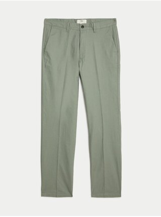 Zelené pánské chino kalhoty s příměsí lnu Marks & Spencer 